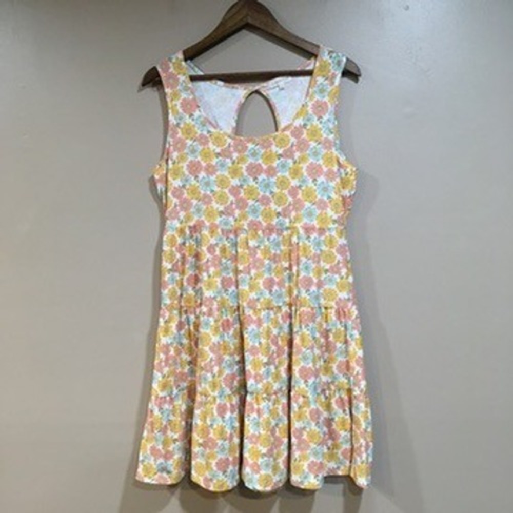 Ultra Flirt Floral Tiered Babydoll Dress Womens XL Yellow Cottage Coastal Picnic